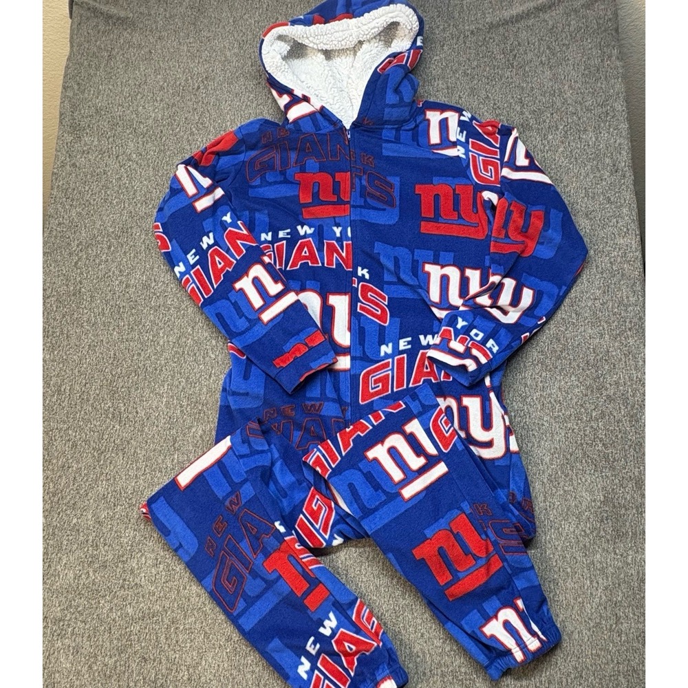New York Giants NFL Team Apparel Sleepwear Fleece Full-Zip Union Suit One Piece